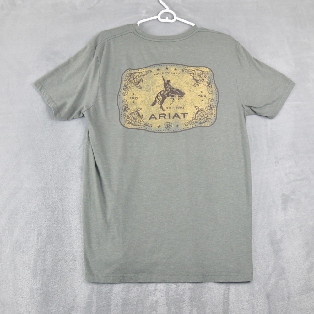 Ariat Buckle Exclusive Mens Large Olive Green Graphic T-Shirt Western Bronco